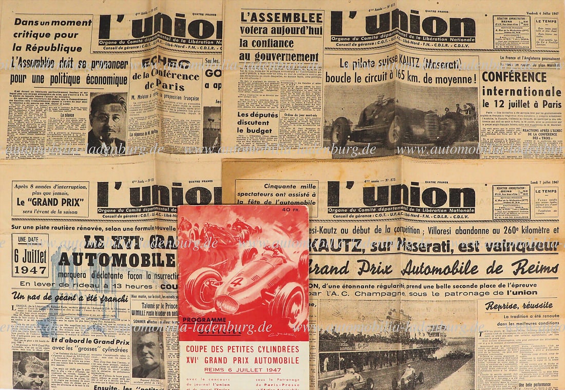 GRAND PRIX AUTOMOBILE REIMS July 6, 1947, race program "XVI Grand Prix Automobile Reims" (incl. (1 of 1)