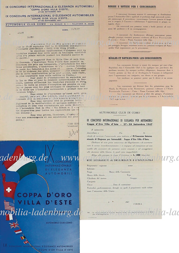 IX CONCORSO INTERNAZIONALE DI ELEGANZA Villa d'Este 1947, program booklet (regulations) incl. cover (1 of 1)