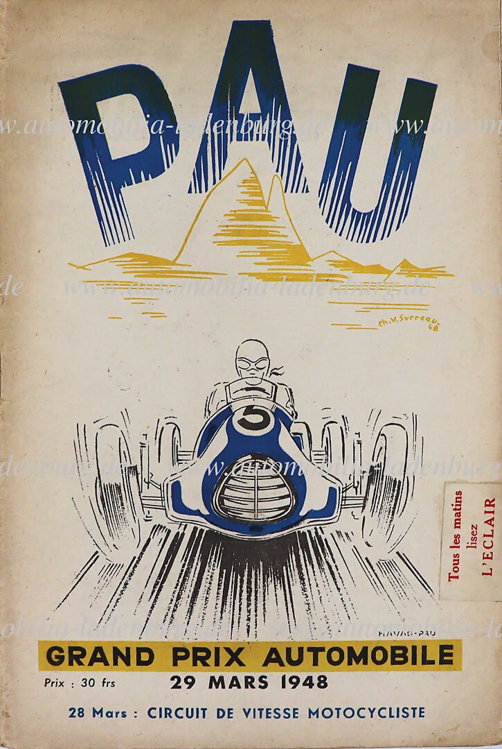 GRAND PRIX PAU 1948, race program incl. starting list "Grand Prix Automobile Pau", winner was Nello (1 of 1)