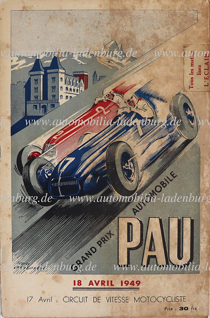 GRAND PRIX PAU 1949, race program incl. starter list "Grand Prix Automobile Pau", winner was Juan (1 of 1)