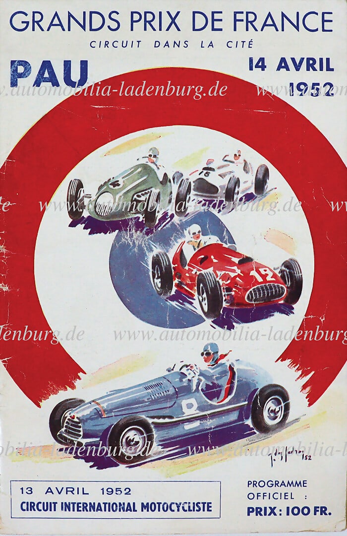 GRAND PRIX PAU 1952, race program incl. starter list "Grand Prix de France Pau", winner was Alberto (1 of 1)