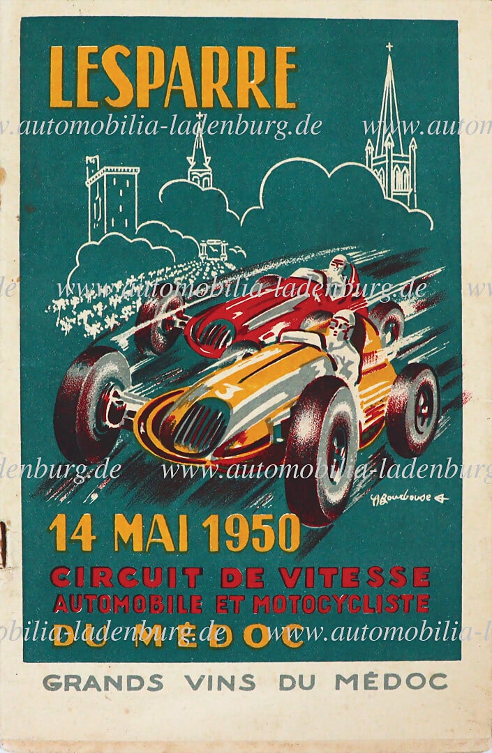 I CIRCUIT DE VITESSE DU MEDOC May 13/14, 1950, race program with starter lists for racing cars and (1 of 1)