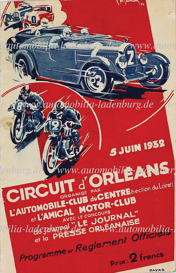 CIRCUIT D'ORLEANS 1932, race program incl. starter list "Circuit d'Orleans - Automobile Club du (1 of 1)
