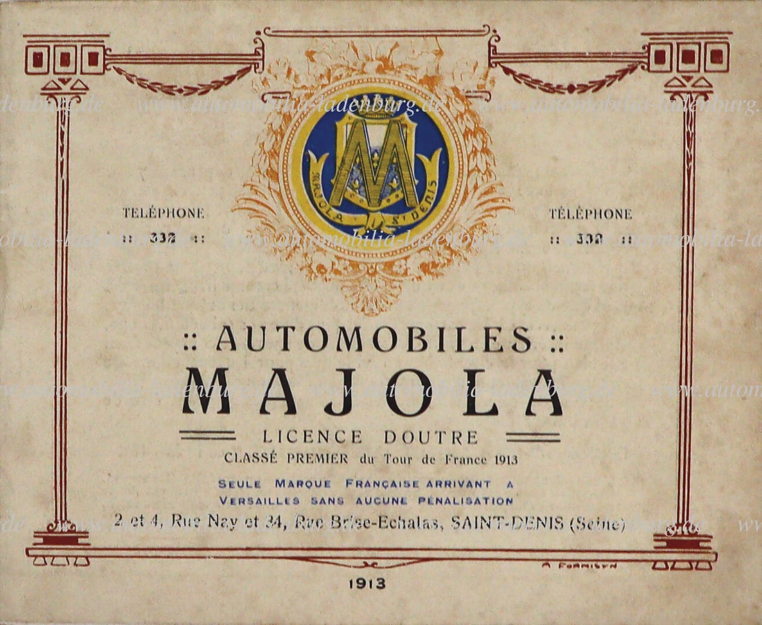 AUTOMOBILES MAJOLA 1913, sales catalog model program, 18 pages, French text, good condition text, (1 of 1)