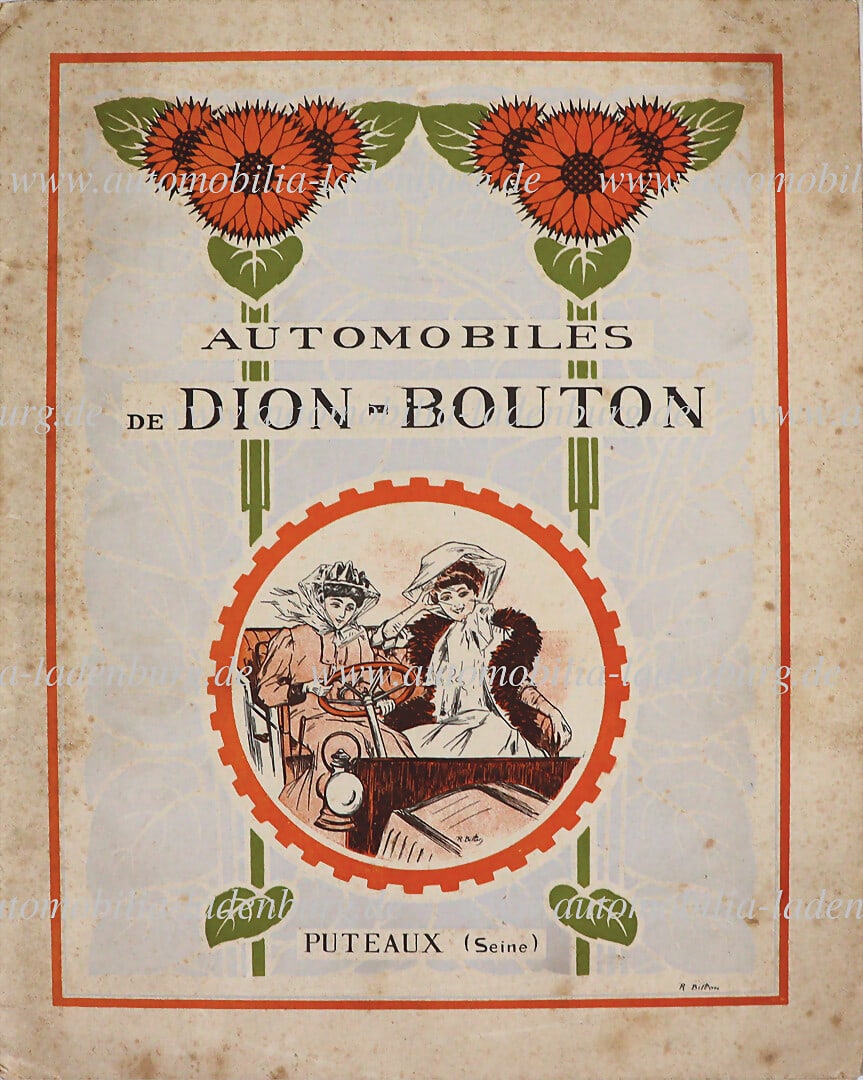 AUTOMOBILES DE DION BOUTON 1908, sales catalog model program, cord-bound (loose), 38 pages, French (1 of 1)