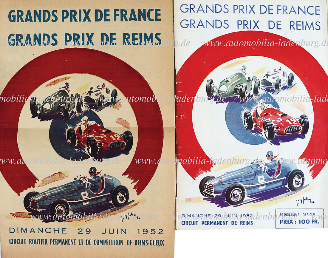 GRAND PRIX DE REIMS 1952, race program incl. starter list and track map "Grands Prix de France - (1 of 1)
