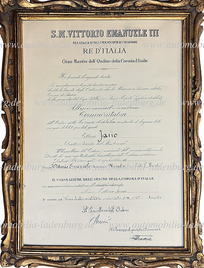 ESTATE OF VITTORIO JANO / ALFA ROMEO / SCUDERIA FERRARI April 19, 1930, framed certificate "H.M. (1 of 1)