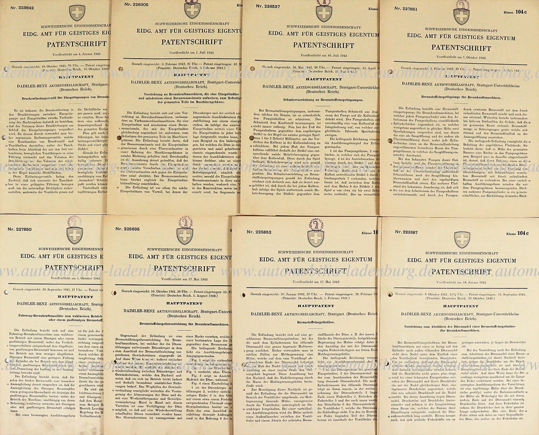 MERCEDES BENZ Collection of 13 patent specifications (Switzerland), all from the 1940s, mainly war (1 of 1)