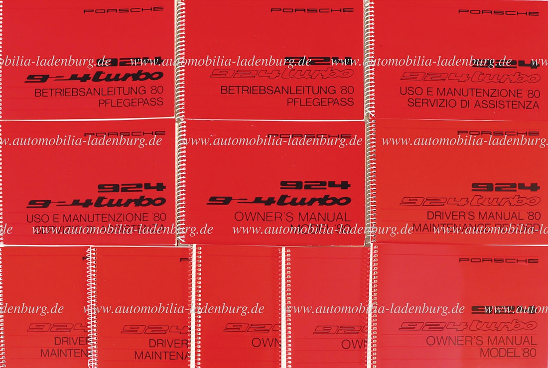 PORSCHE Mixed lot of 11 pcs. operating manuals Porsche 924 Turbo model year 1980, 7x with care pass,: PORSCHE Mixed lot of 11 pcs. operating manuals Porsche 924 Turbo model year 1980, 7x with care pass, 2x ital. 2x German text, 3x English text, as well as 4 operating instructions 924 Turbo model year 