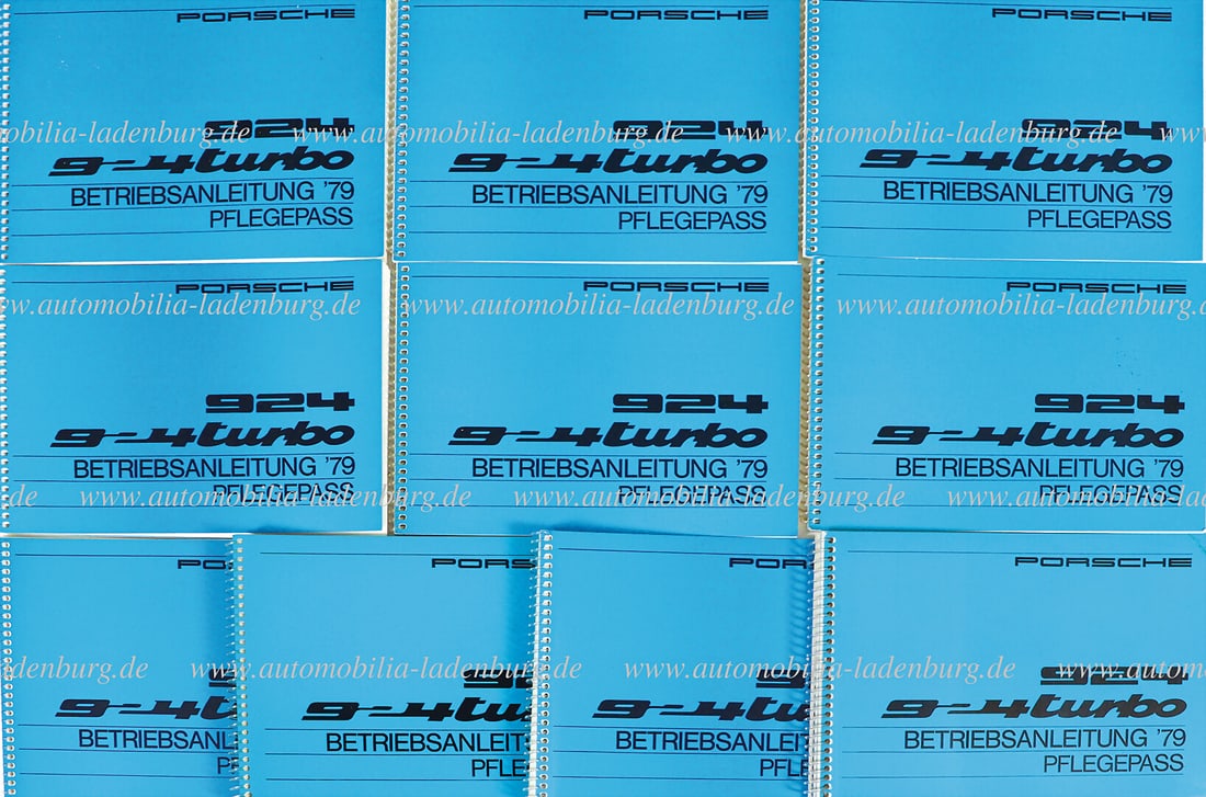 PORSCHE Lot of 10 operating instructions with care pass Porsche 924 Turbo model year 1979, each with: PORSCHE Lot of 10 operating instructions with care pass Porsche 924 Turbo model year 1979, each with German text German Description PORSCHE Konvolut 10 Betriebsanleitungen mit Pflegepass Porsche 924 T