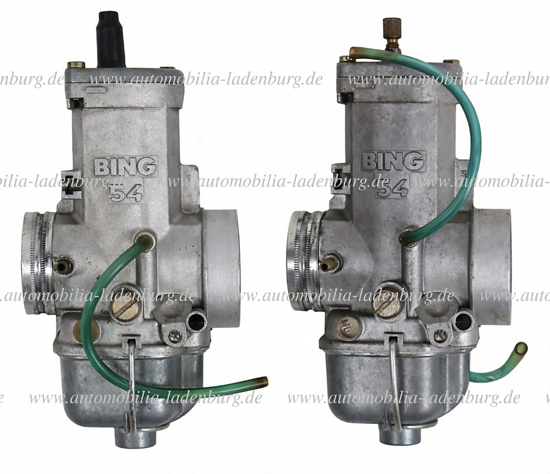 BING mixed lot of 2 pcs. Bing 54 carburetors for motorcycles, both "54/36/16 23", used optically (1 of 2)