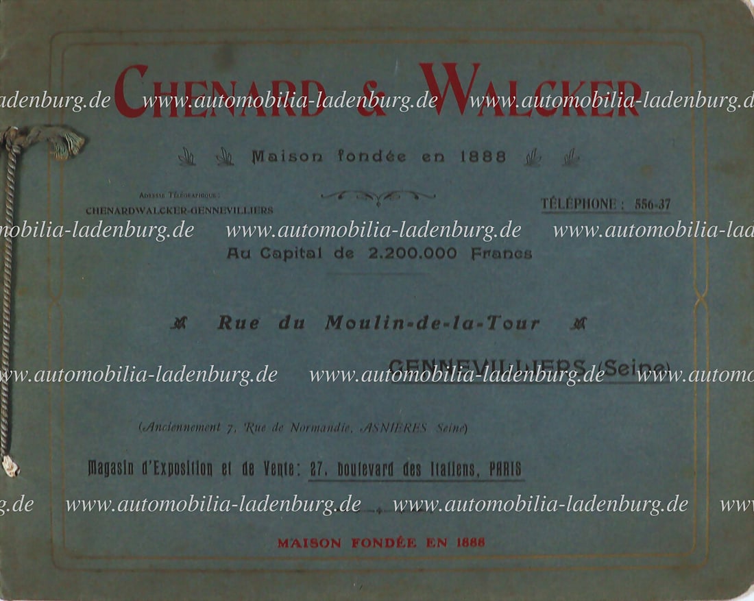 CHENARD & WALCKER 1907, sales catalog model program, cord-bound, 32 pages, French text, good (1 of 1)