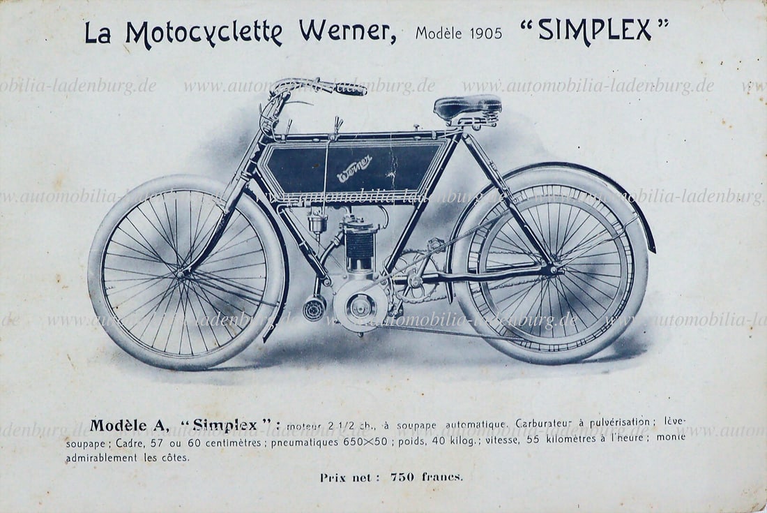 WERNER FRÉRES & CO 1905, folding leaflet "La Motocyclette Werner - SIMPLEX", 4 pages, French (1 of 1)
