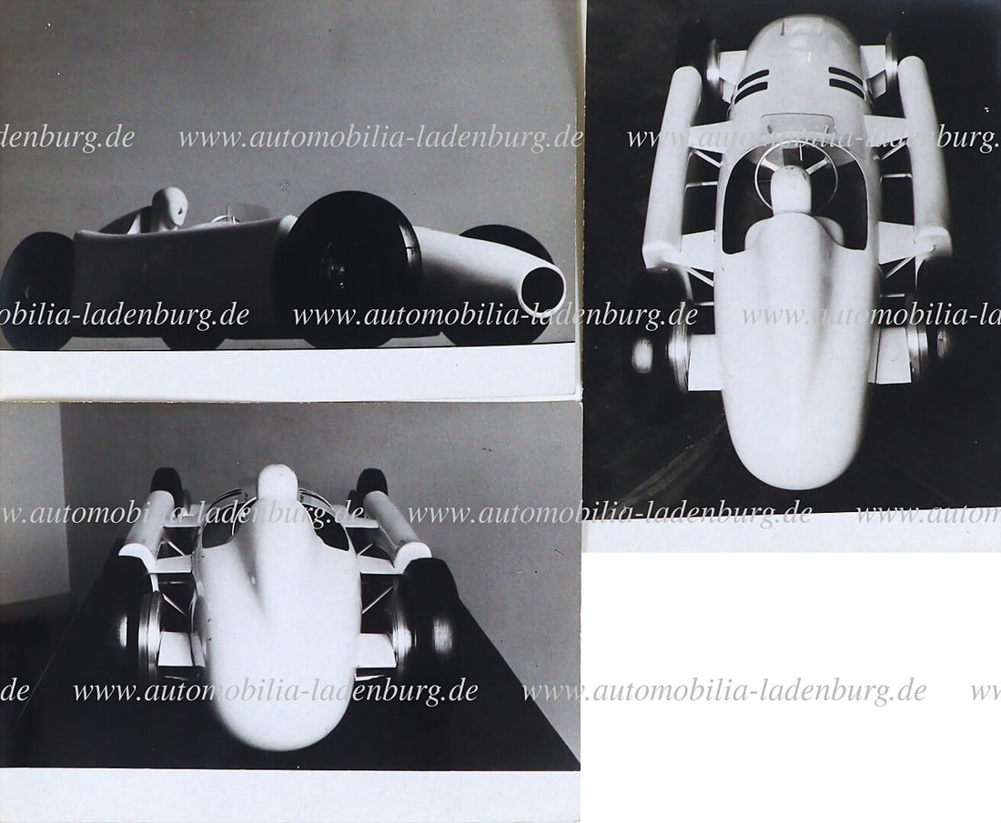 LANCIA 1953/1954, set of 3 original b/w photographs, Lancia D50 model in scale 1:10 for wind tunnel (1 of 2)