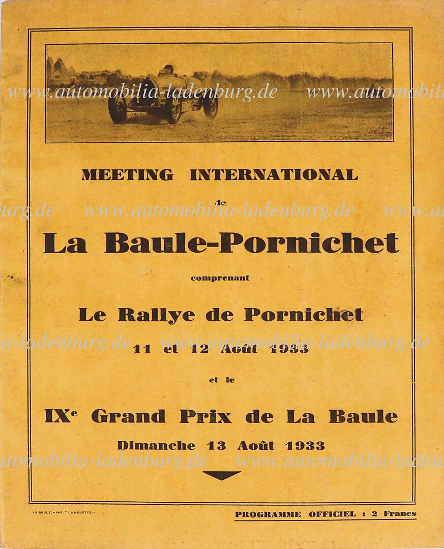 IX GRAND PRIX BAULE 1933, race program incl. starter list "Meeting International de La Baule - (1 of 1)