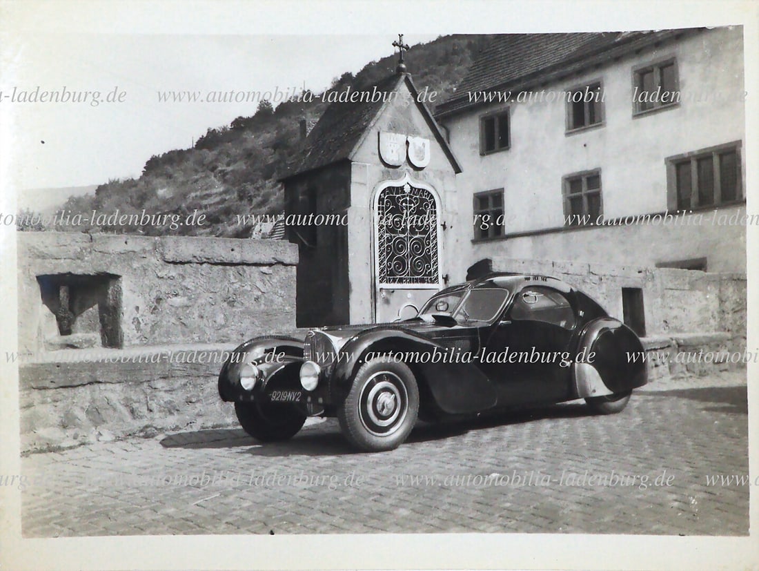BUGATTI 1936, original b/w photo of the Bugatti 57S Atlantic Coupe "La Voiture Noire" (#57453) by (1 of 2)