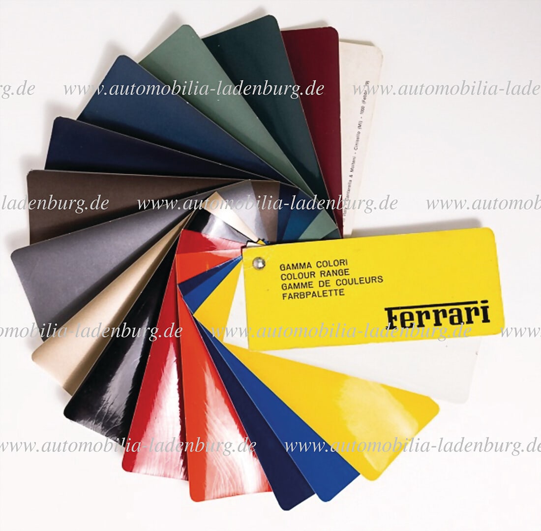 FERRARI 1979, paint sample card (Glidden Salchi), with altogether 15 paint samples, among others (1 of 2)