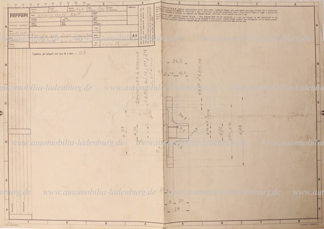 FERRARI 1989, Blueprint flange for mounting camshafts Ferrari F1 engine, scale 1:1 dated 22.11.1989 (1 of 2)