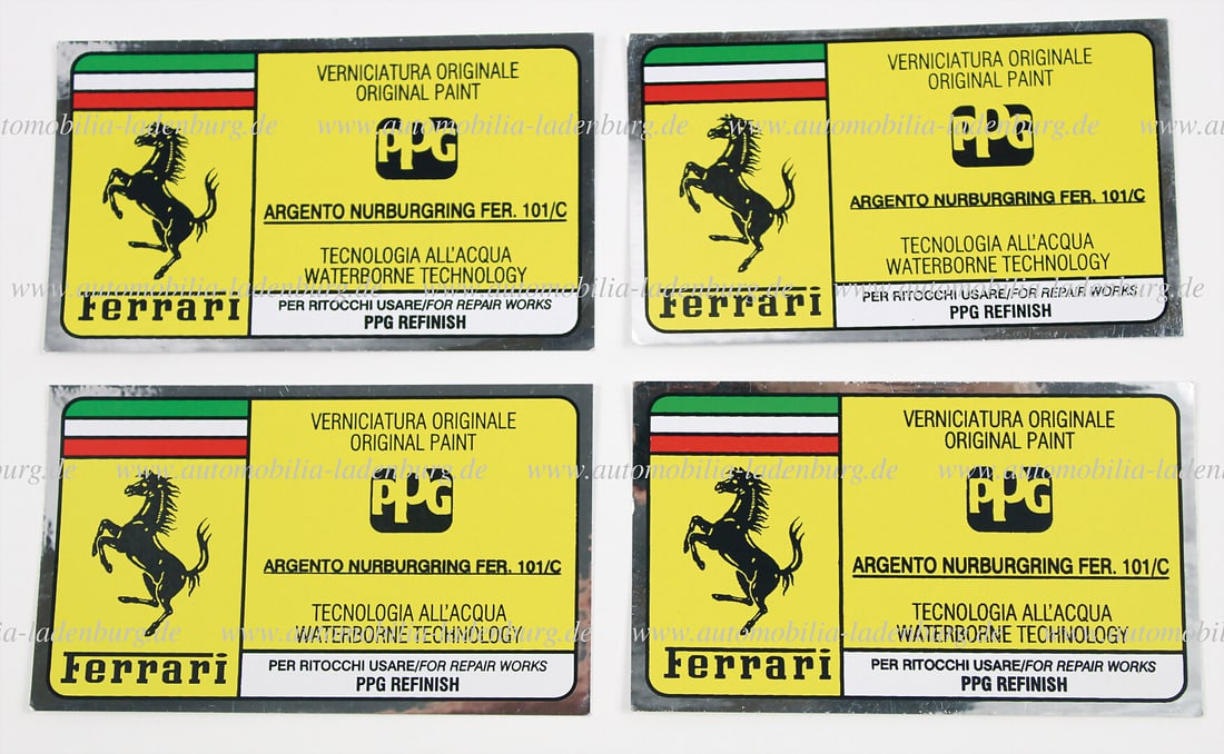 FERRARI Mixed lot of 4 PPG vehicle stickers for paint color "Argento Nürburgring Fer. 101/C (1 of 1)
