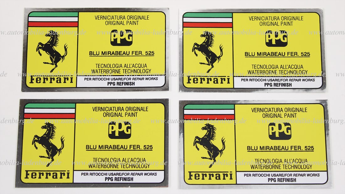 FERRARI Mixed lot of 4 PPG vehicle stickers for paint color Blu Mirabeau Fer. 525 German (1 of 1)