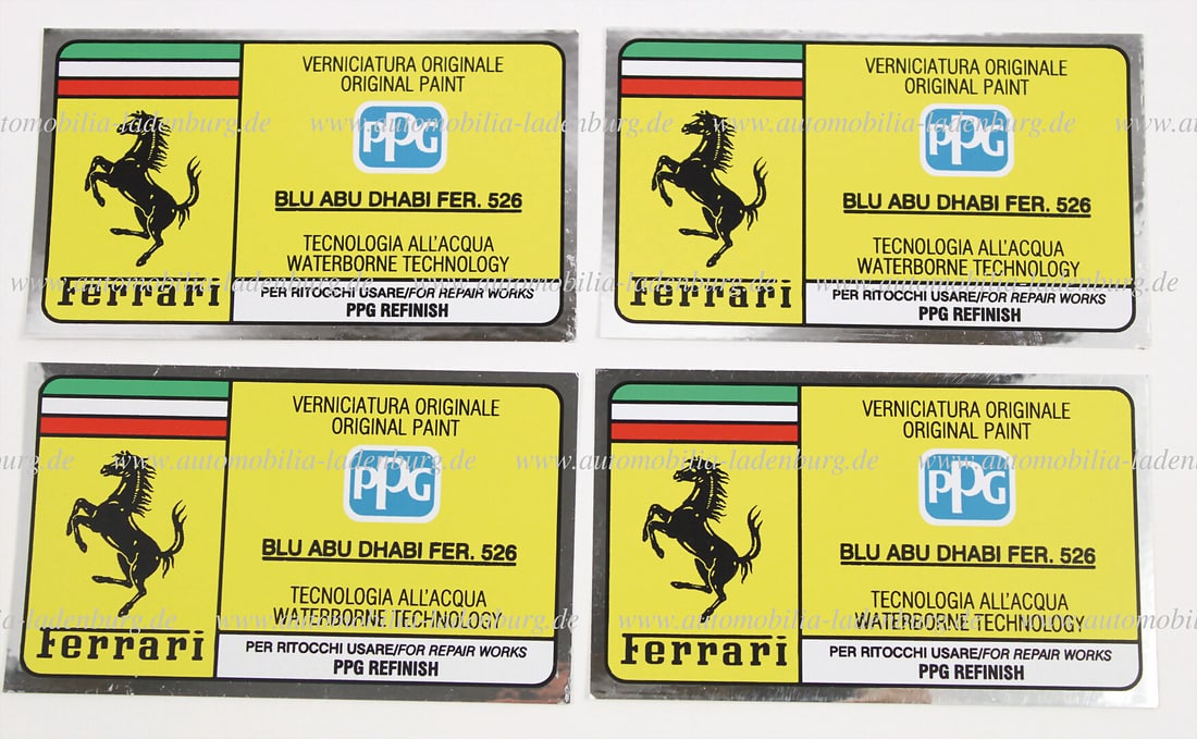 FERRARI Mixed lot of 4 PPG vehicle stickers for paint color Blu Abu Dhabi Fer. 526 German (1 of 1)