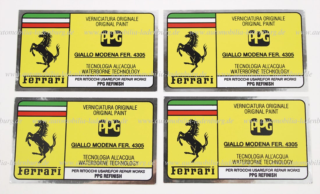 FERRARI Mixed lot of 4 PPG vehicle stickers for paint color Giallo Modena 4305 German Description (1 of 1)