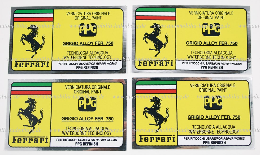 FERRARI Lot of 4 PPG vehicle stickers for paint color Grigio Alloy Fer. 750 German Description (1 of 1)