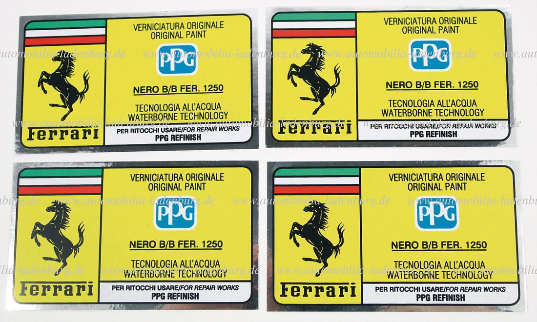 FERRARI Mixed lot of 4 PPG vehicle stickers for paint color Nero B/B Fer. 1250 German Description (1 of 1)