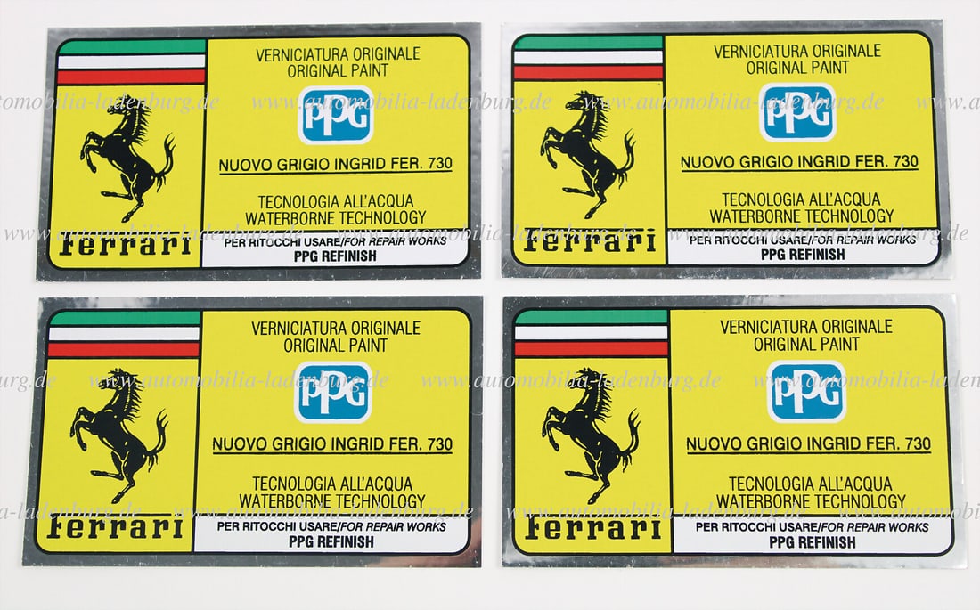 FERRARI Mixed lot of 4 PPG vehicle stickers for paint color Grigio Ingrid Fer. 730 German (1 of 1)