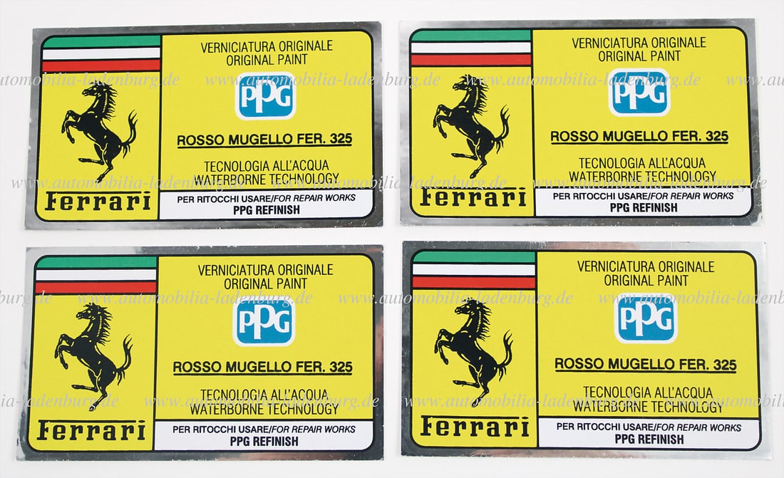 FERRARI Lot of 4 PPG vehicle stickers for paint color Rosso Mugello Fer.322 German Description (1 of 1)