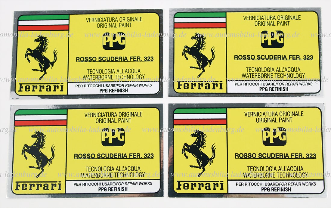FERRARI Lot of 4 PPG vehicle stickers for paint color Rosso Scuderia Fer. 323 German Description (1 of 1)
