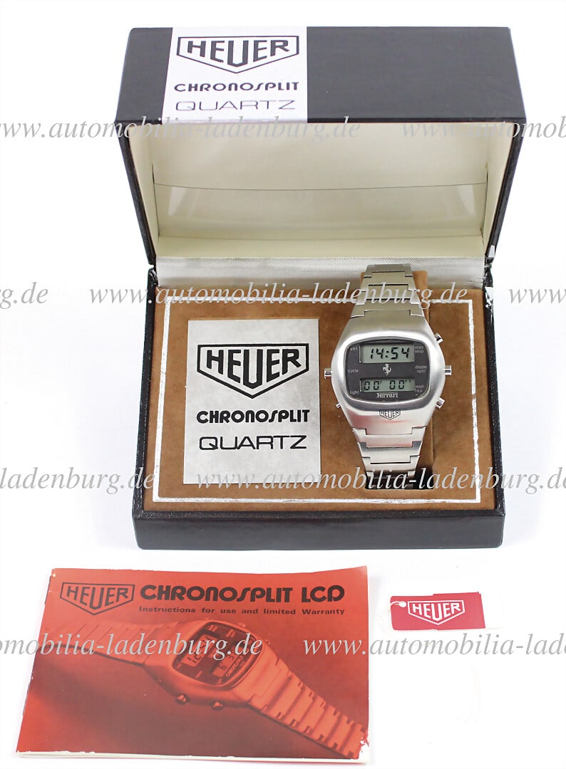 FERRARI / HEUER Heuer Chronosplit wristwatch "Ferrari Edition", limited to 200 pieces, in working: FERRARI / HEUER Heuer Chronosplit wristwatch "Ferrari Edition", limited to 200 pieces, in working order, set with box and papers German Description FERRARI / HEUER Heuer Chronosplit Armbanduhr "Ferrar
