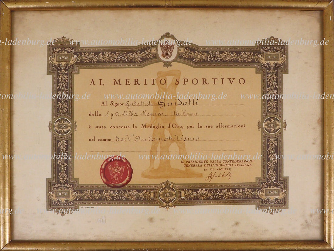 GIOVANNI BATTISTA GUIDOTTI 1930, framed certificate "Al Merito Sportivo" (For sporting merit), the (1 of 1)