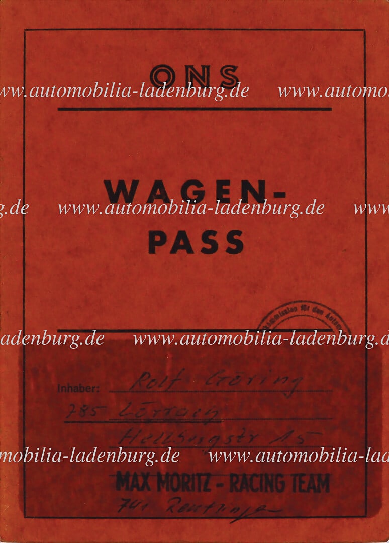 PORSCHE ONS car passport Max-Moritz Team Porsche Carrera RSR 2.9 (#911.360.0760), inside with (1 of 3)