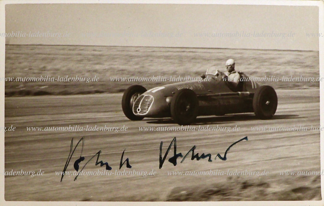 MASERATI hand-signed original b/w photograph Alberto Ascari on Maserati 4CLT, signed by Ascari, (1 of 2)