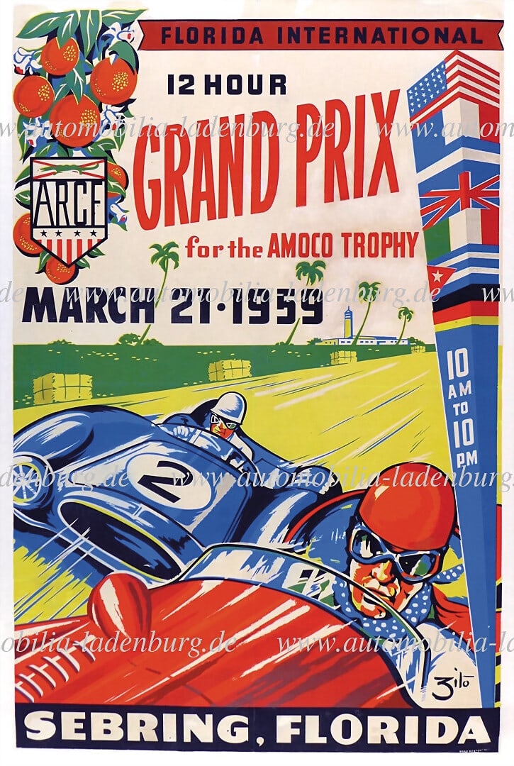 1959, event poster "12 Hour Grand Prix for the Amoco Trophy Sebring Florida", March 21, 1959, (1 of 1)