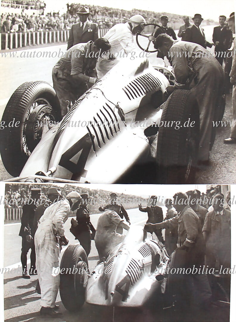 AUTO UNION Mixed lot of 2 original b/w photographs Georg Meier next to his Auto Union Type D racing (1 of 2)