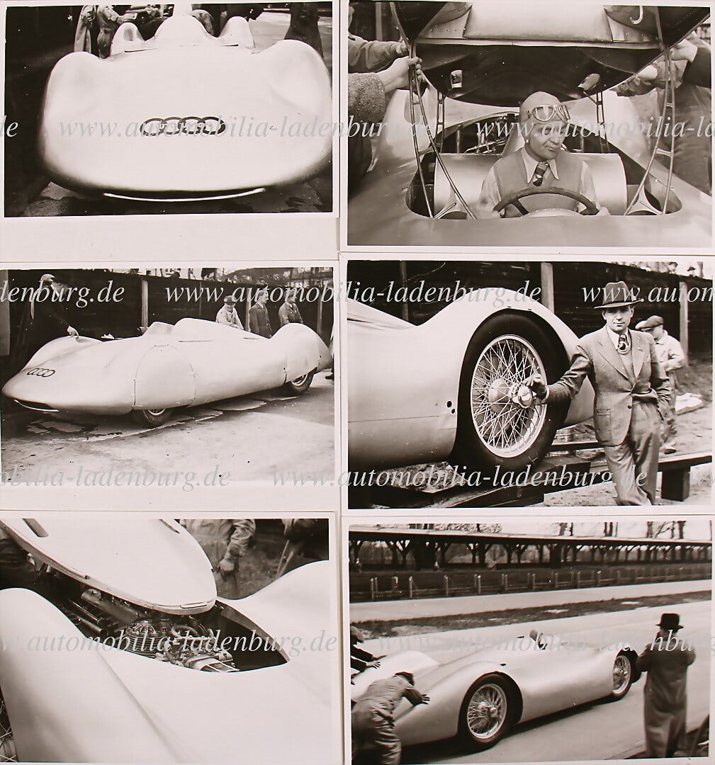 AUTO UNION Mixed lot of 6 original b/w photographs Auto Union type C streamline, AVUS 1937 and: AUTO UNION Mixed lot of 6 original b/w photographs Auto Union type C streamline, AVUS 1937 and record car with Bernd Rosemeyer, 10x14,5cm German Description AUTO UNION Konvolut 6 original s/w Aufnahme