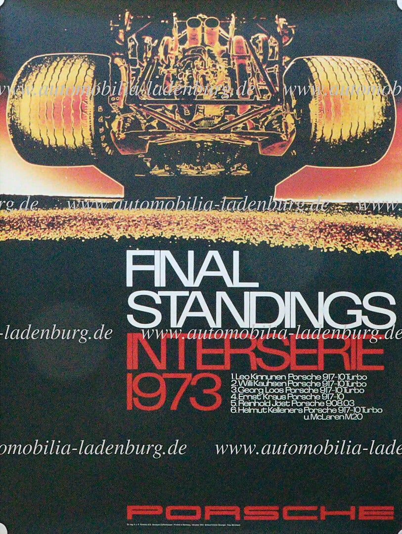 PORSCHE 1973, original racing poster "Final Standings - Interserie 1973, design Atelier Strenger, (1 of 1)