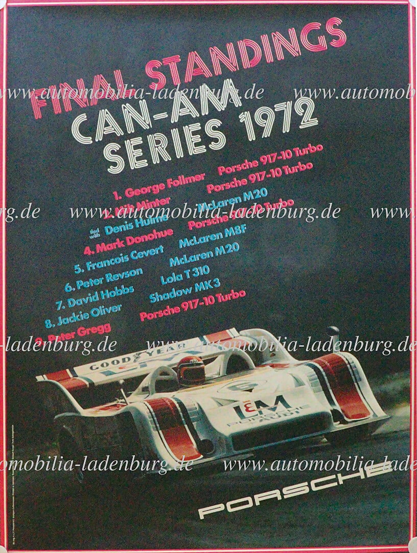 PORSCHE 1972, original racing poster "Final Standings Can-Am Series 1972", design Korger, November (1 of 1)