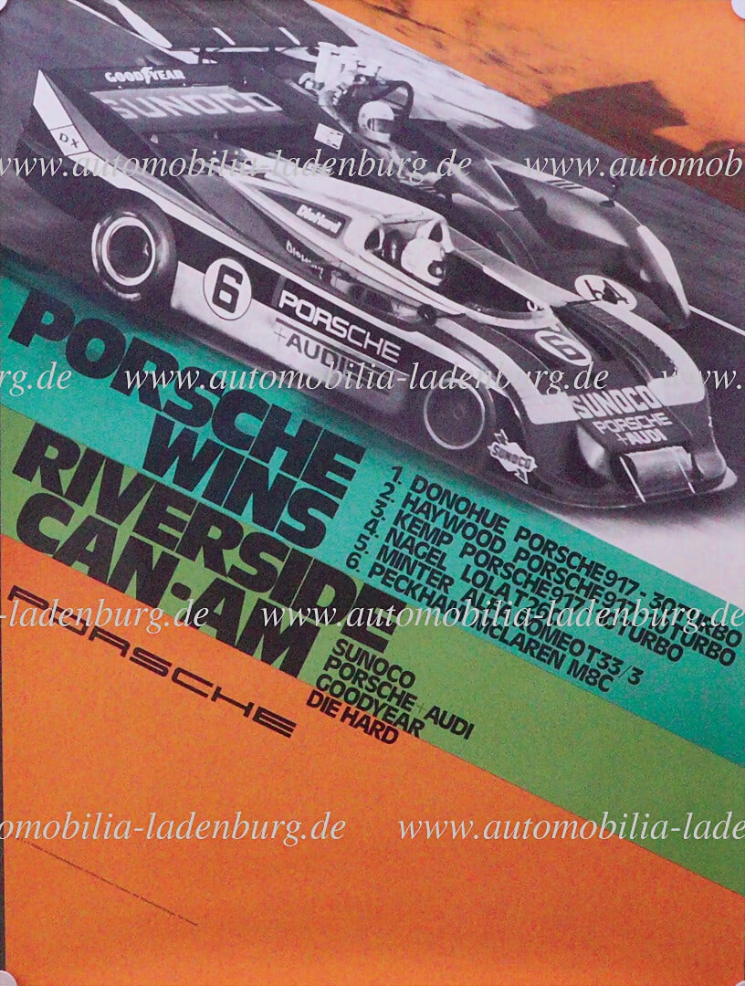 PORSCHE 1973, original racing poster "Porsche wins Riverside Can-AM", design Atelier Strenger, (1 of 1)