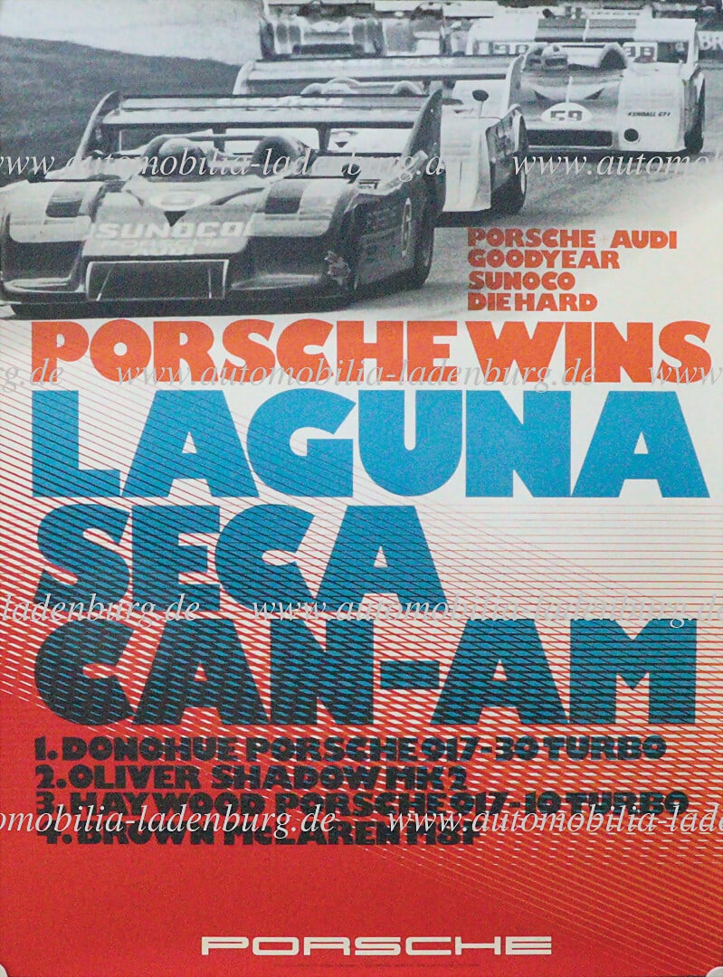 PORSCHE 1973, original racing poster "Porsche wins Laguna Seca Can-AM", design Atelier Strenger, (1 of 1)