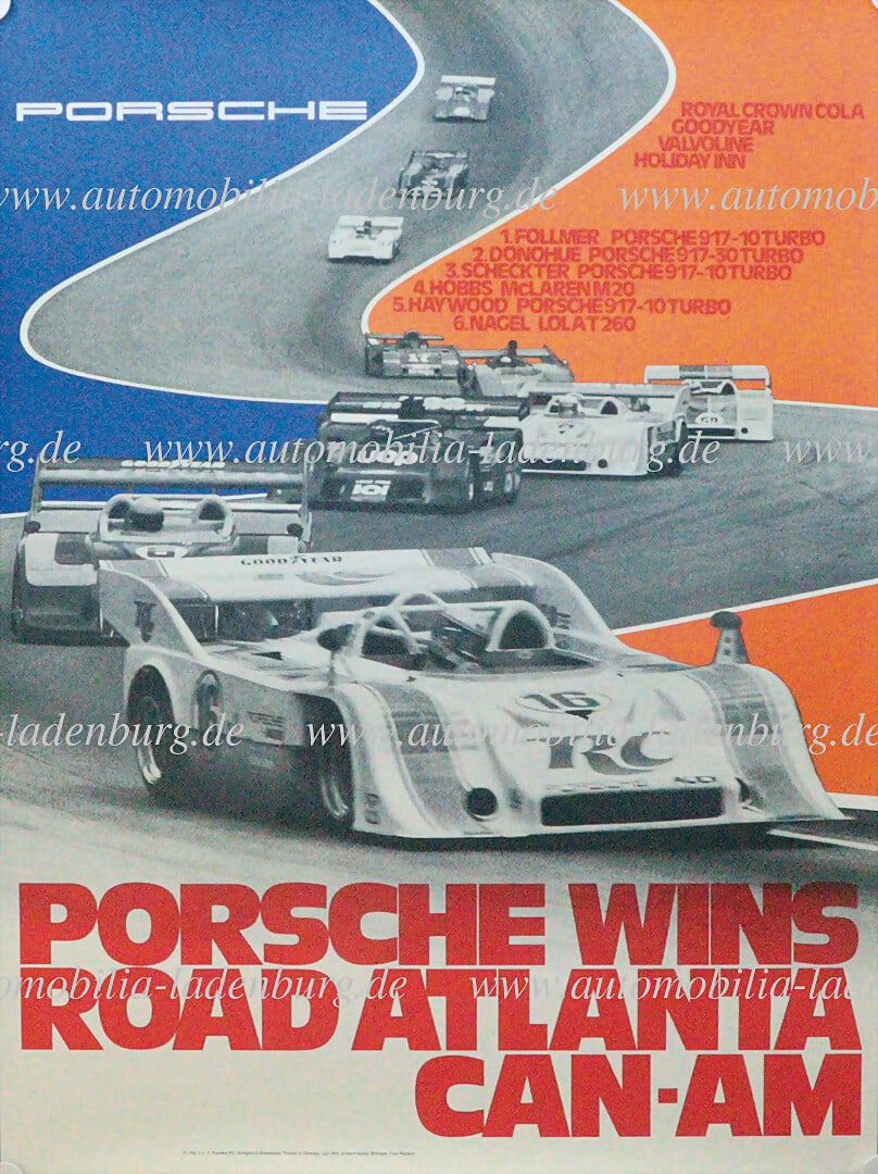 PORSCHE 1973, original racing poster "Porsche wins Road Atlanta Can-am", design Atelier Strenger, (1 of 1)