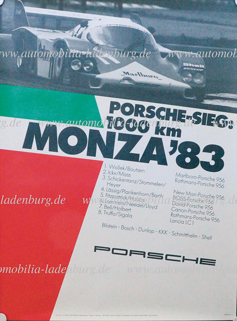 PORSCHE 1983, racing poster, Porsche victory: 1000 km Monza, design group C, 102x77cm, very good (1 of 1)
