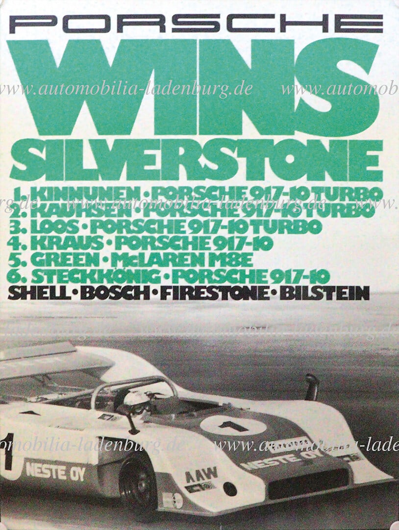 PORSCHE 1973, original racing poster "Porsche wins Silverstone", design Atelier Strenger, May 1973, (1 of 1)