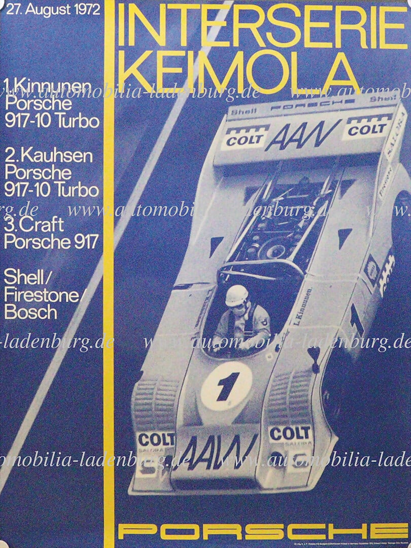 PORSCHE 1972, original racing poster "Interserie Keimola", design Atelier Strenger, September 1972, (1 of 1)