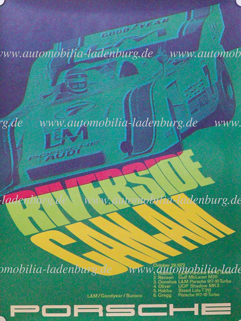 PORSCHE 1972, racing poster "Riverside Can-Am 1972", each 101x76cm, very good condition German (1 of 1)
