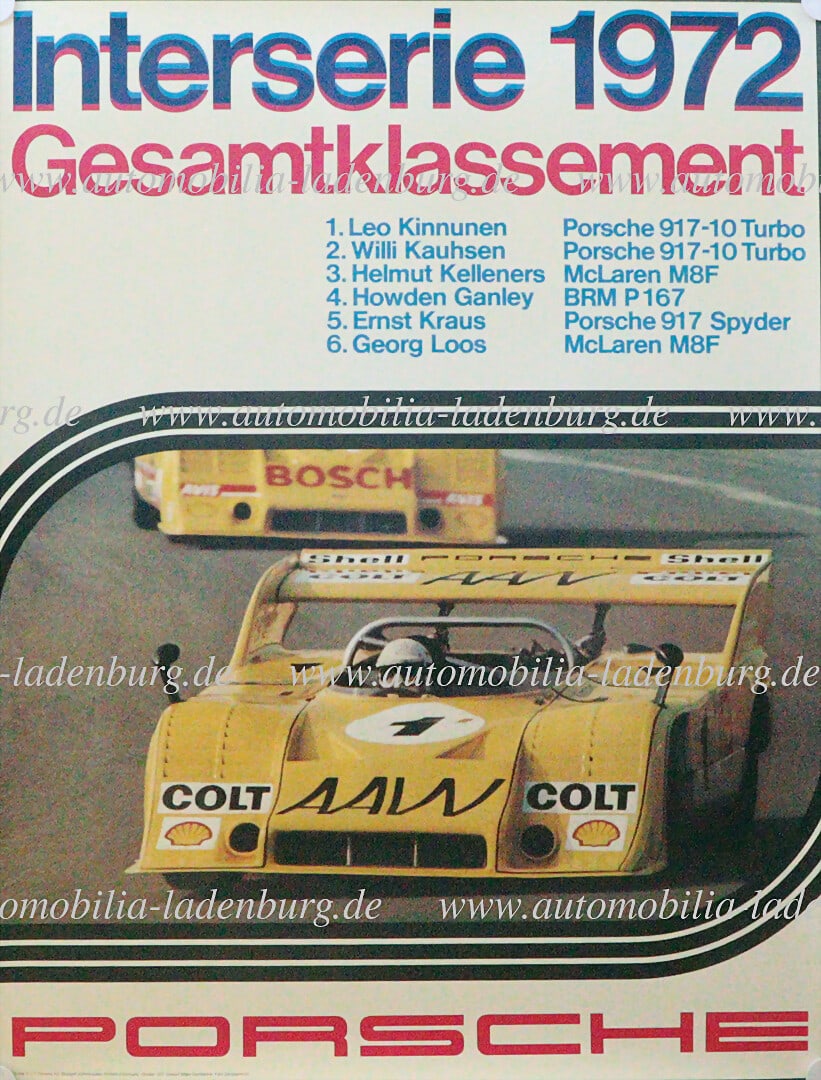 PORSCHE 1972, original racing poster "Interserie 1972 - Gesamtklassement", design Edgar Dambacher, (1 of 1)