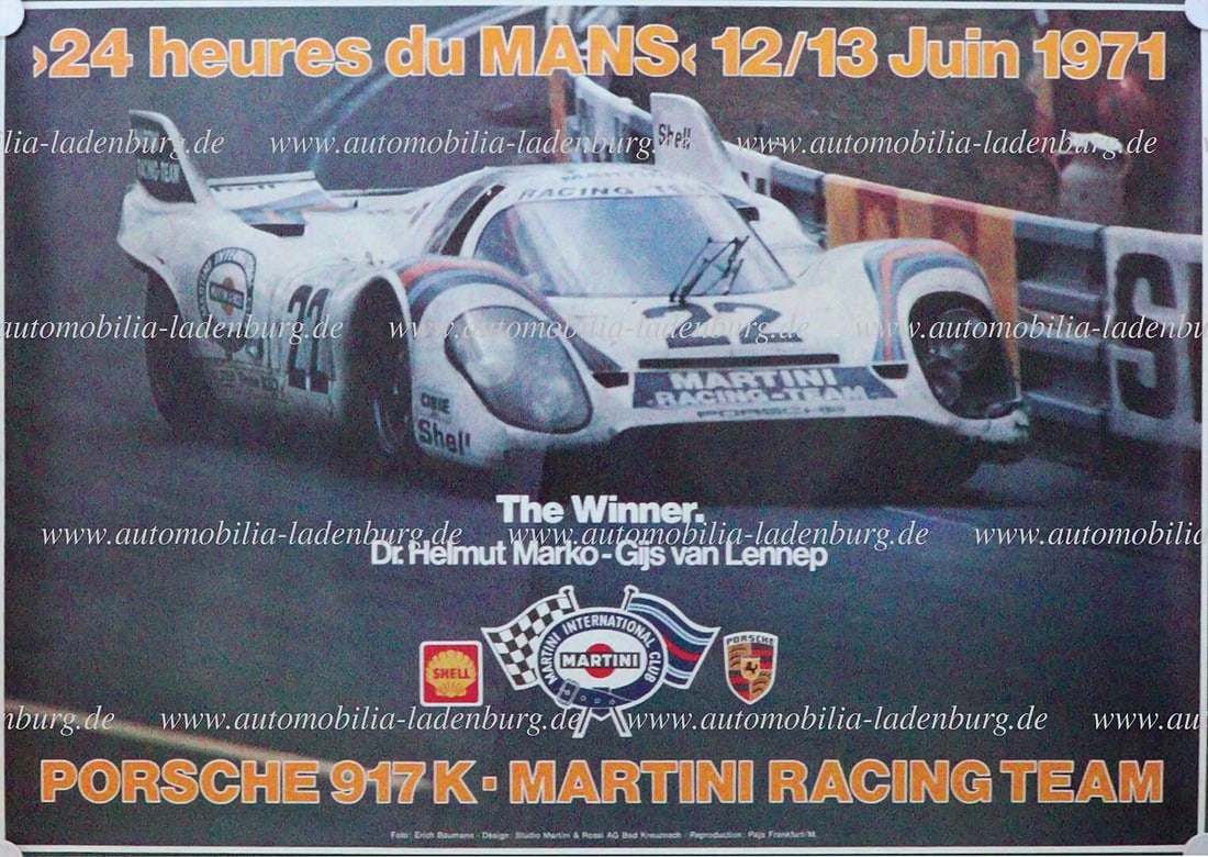 PORSCHE 1971, original racing poster "24 heures du Mans 1971 Porsche 917K Martini Racing Team", (1 of 1)