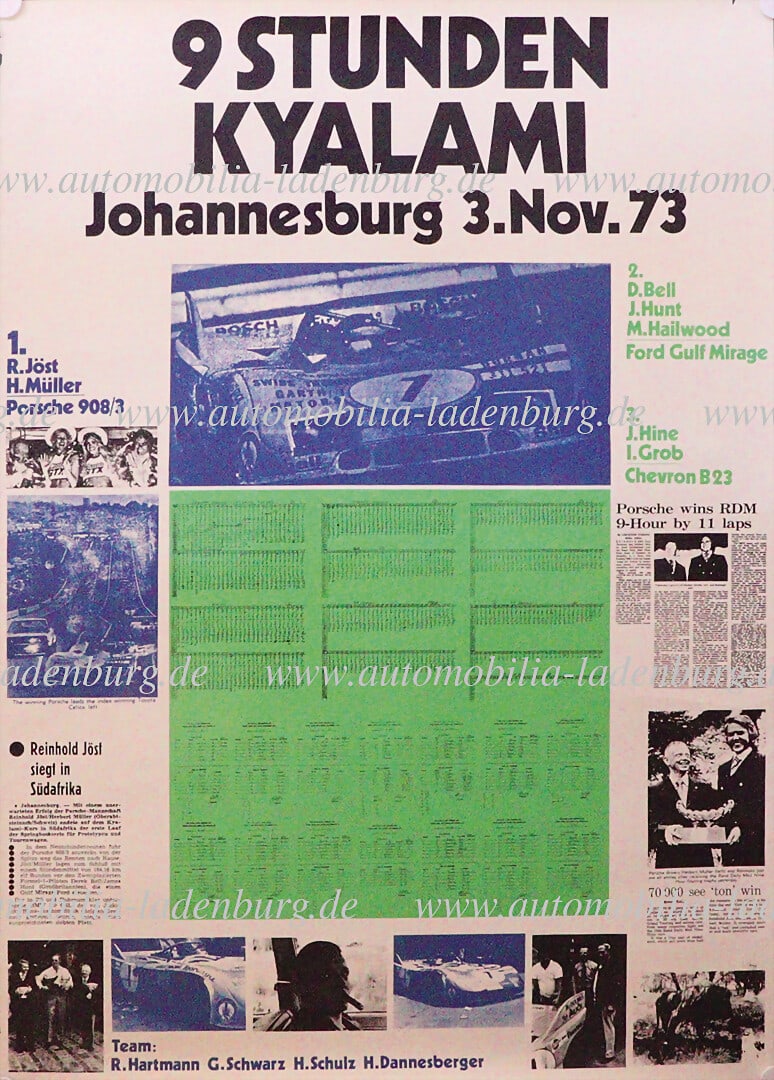 9 hours Kyalami 1973, original racing poster "9 Stunden Kyalami Johannesburg 03.November.1973", (1 of 1)